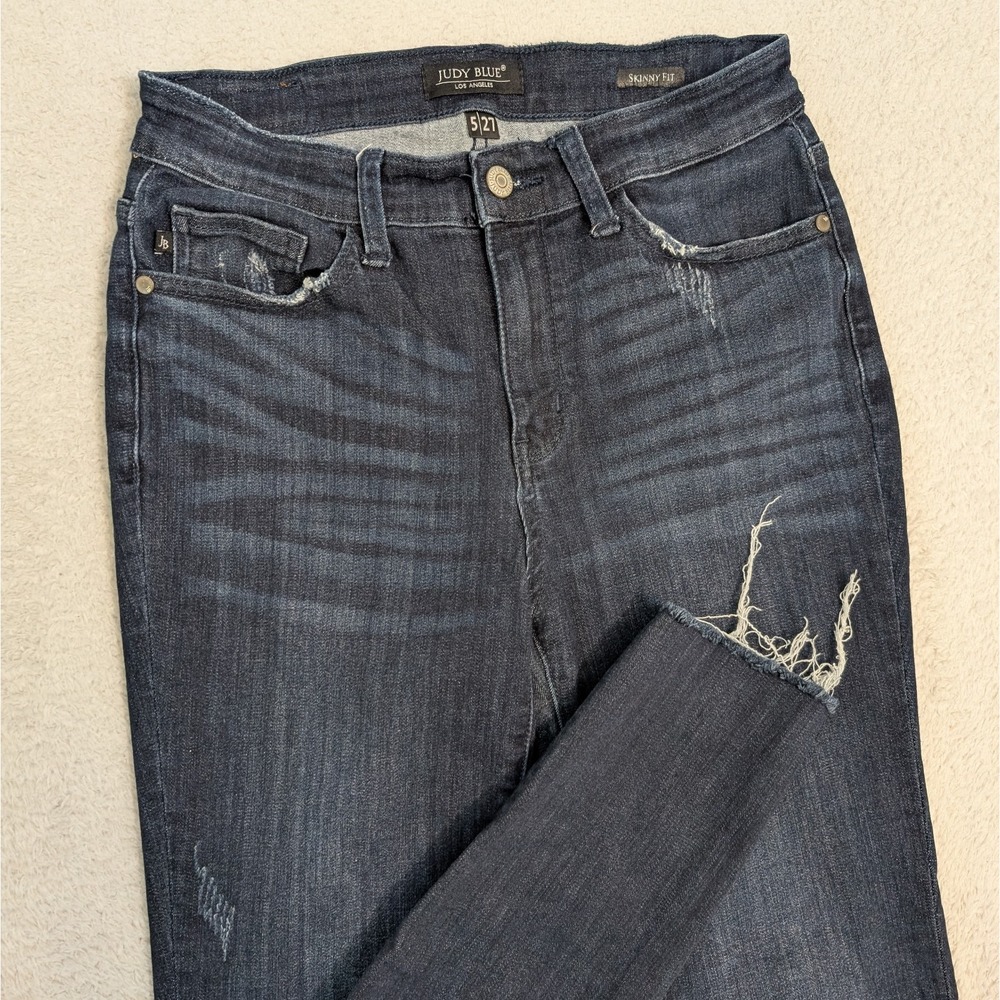 Judy Blue Jeans Womens 5/27 Blue Skinny Fit Dark Wash Denim 10" Rise Stretch